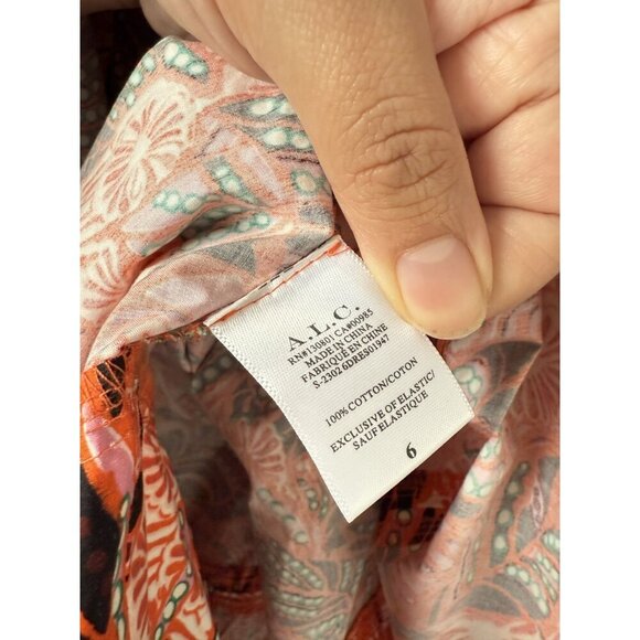 A.L.C. Adriana Handkerchief Hem Paisley Orange Open Back Smocked Midi Dress 6 - Picture 8 of 13